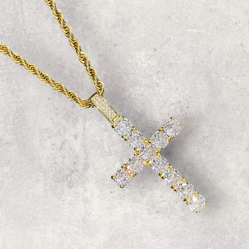 Deluxe Drip : Solitaire Cross Necklace - Gold