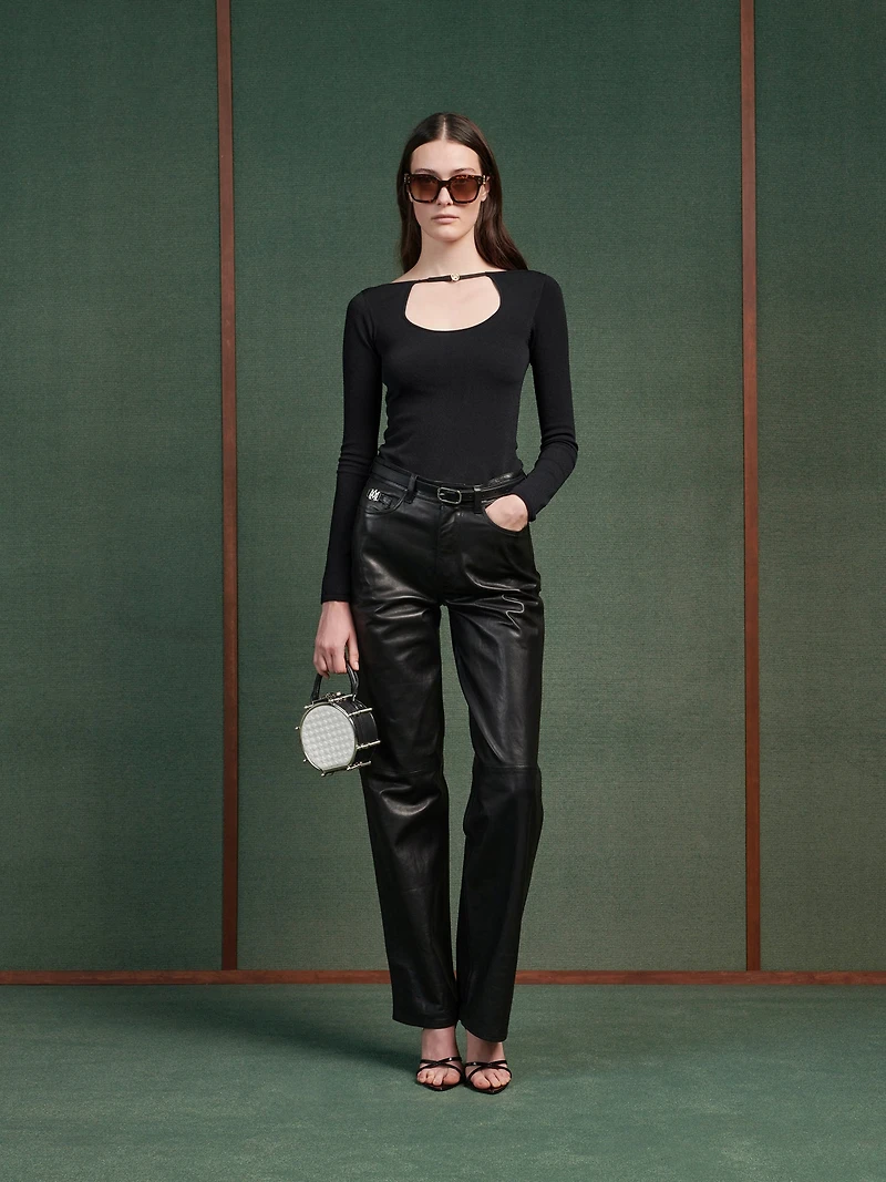 WOMEN - WOMEN'S LEATHER WIDE STRAIGHT Black