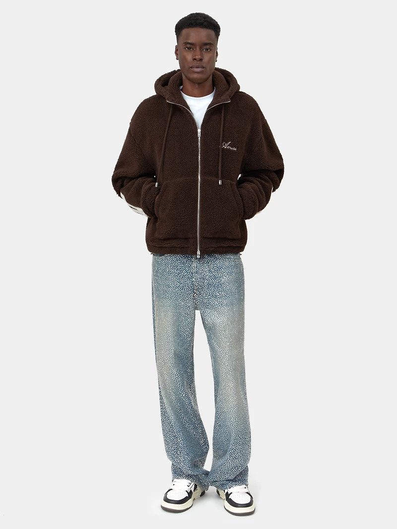 BONES FLEECE ZIP HOODIE - Dark Brown