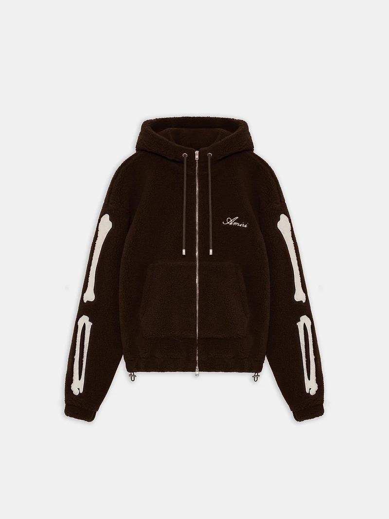BONES FLEECE ZIP HOODIE - Dark Brown