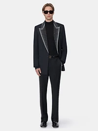 EMBELLISHED LAPEL SINGLE-BREASTED BLAZER - BLACK