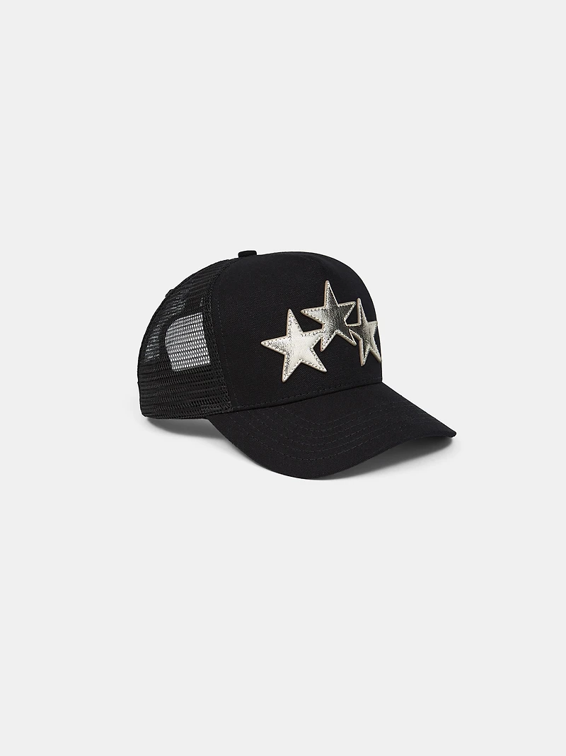 3 STAR METALLIC TRUCKER HAT - Black/Silver