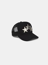 3 STAR METALLIC TRUCKER HAT - Black/Silver