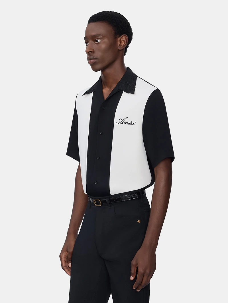 FLORAL COLLAR CAMP SHIRT - BLACK