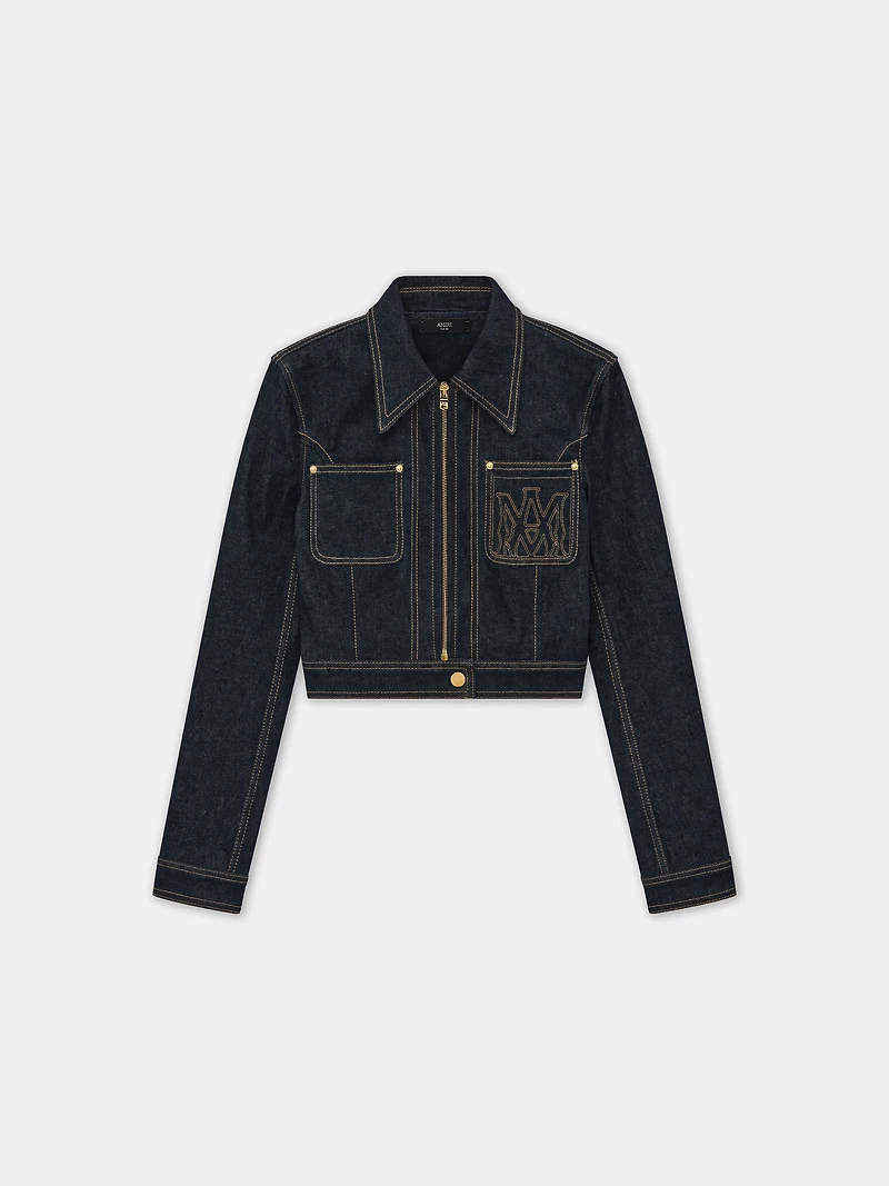 WOMEN - WOMEN'S ZIP UP CROPPED DENIM JACKET Raw Indigo