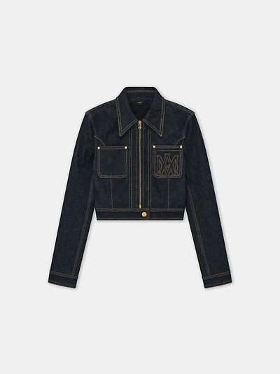 WOMEN - WOMEN'S ZIP UP CROPPED DENIM JACKET Raw Indigo