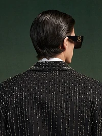CRYSTAL STRIPE DOUBLE-BREASTED BLAZER - Black