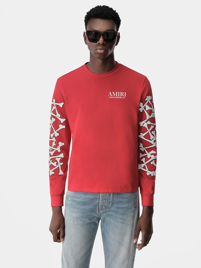 BONES STACKED LONG SLEEVE TEE - Red