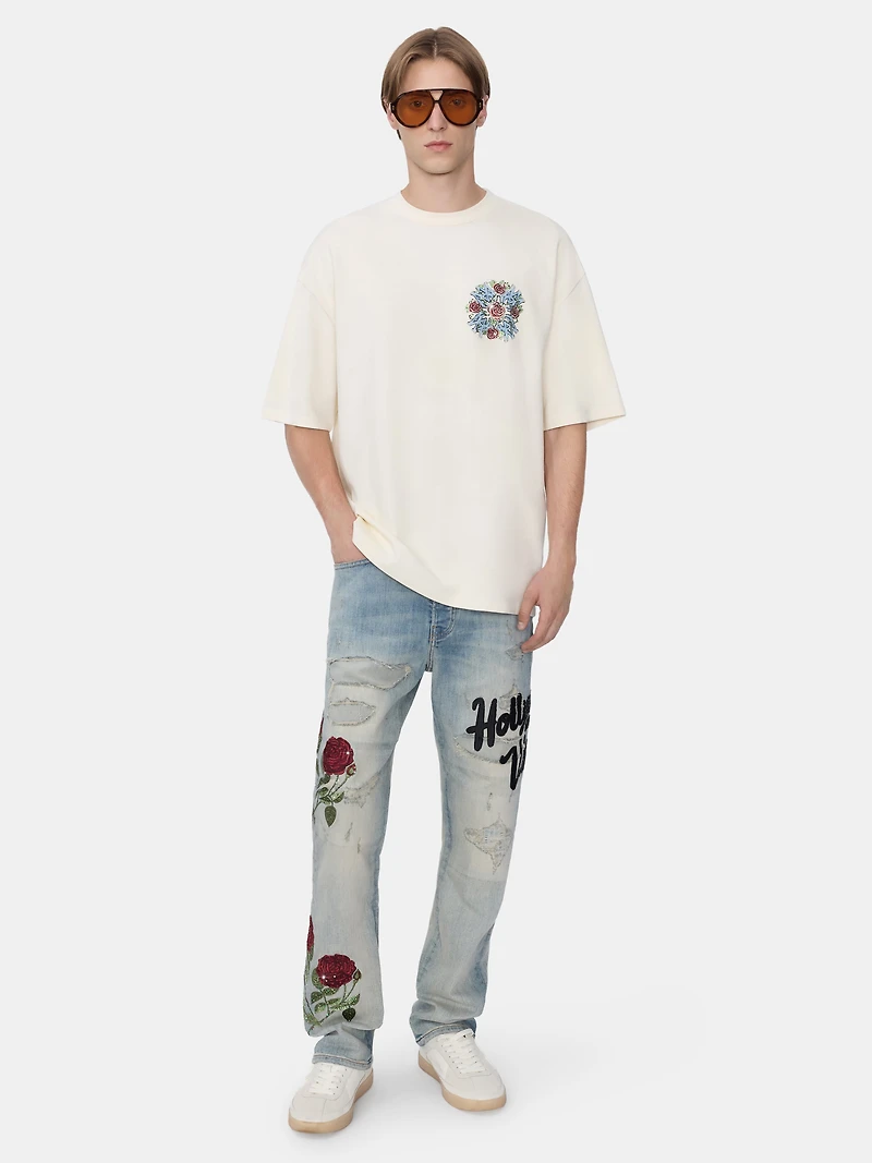 CRYSTAL OUT FOR TROUBLE OVERSIZED TEE - IVORY