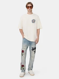 CRYSTAL OUT FOR TROUBLE OVERSIZED TEE - IVORY