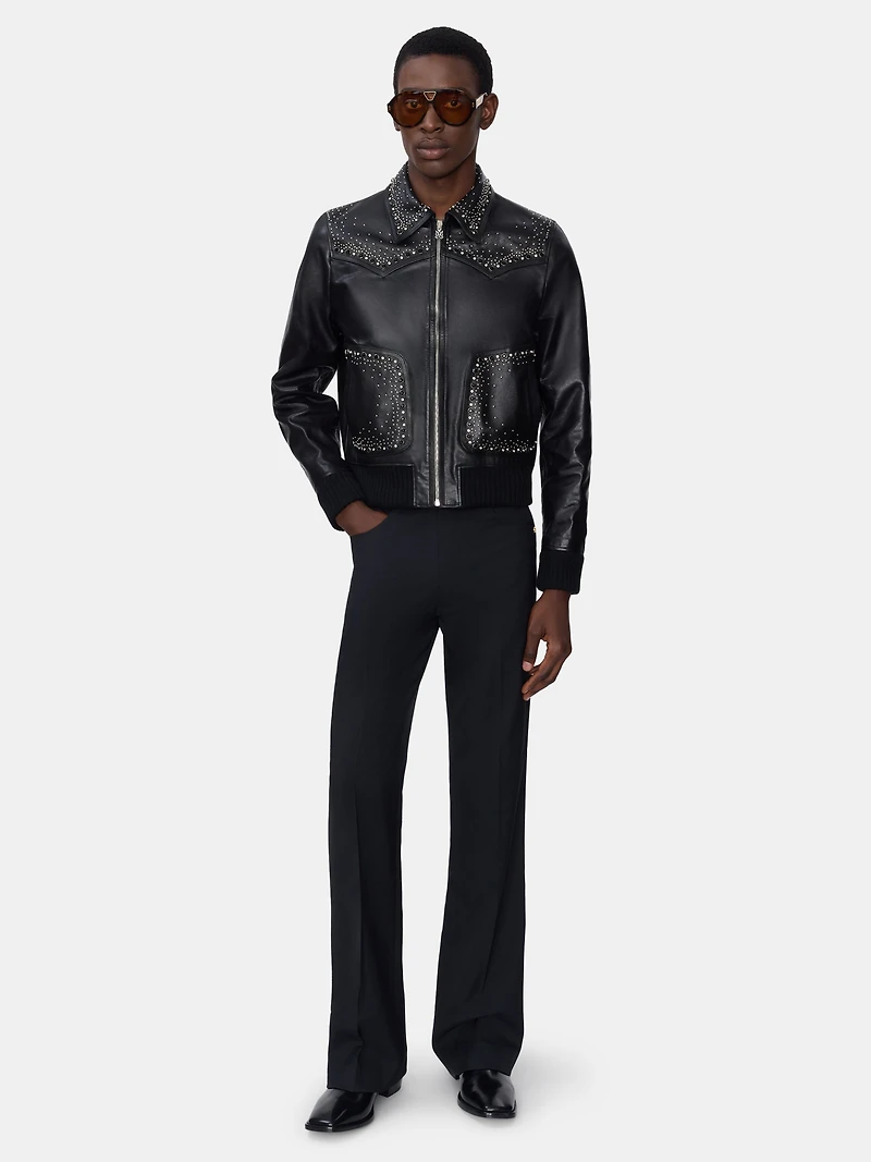 CRYSTAL LEATHER WESTERN JACKET - BLACK