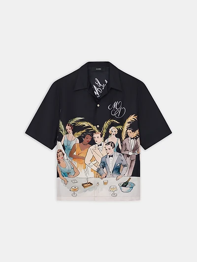BAR SCENE BOWLING SHIRT - BLACK