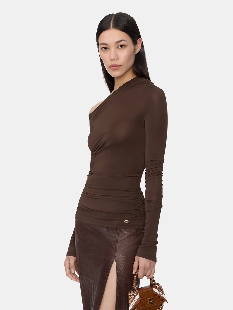 WOMEN - WOMEN'S MA OFF THE SHOULDER LONG SLEEVE TOP DARK BROWN
