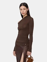 WOMEN - WOMEN'S MA OFF THE SHOULDER LONG SLEEVE TOP DARK BROWN