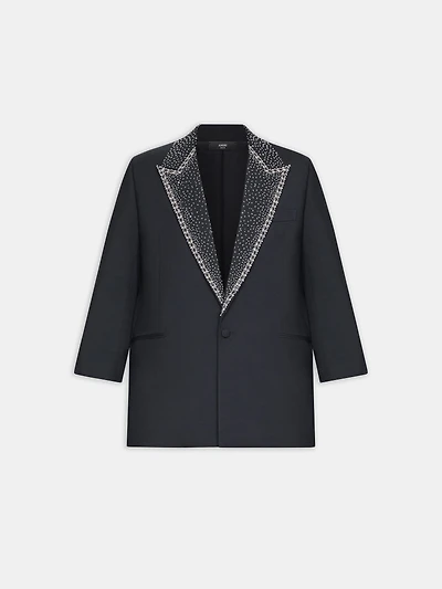 EMBELLISHED LAPEL SINGLE-BREASTED BLAZER - BLACK