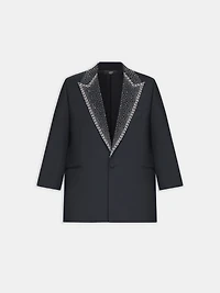 EMBELLISHED LAPEL SINGLE-BREASTED BLAZER - BLACK