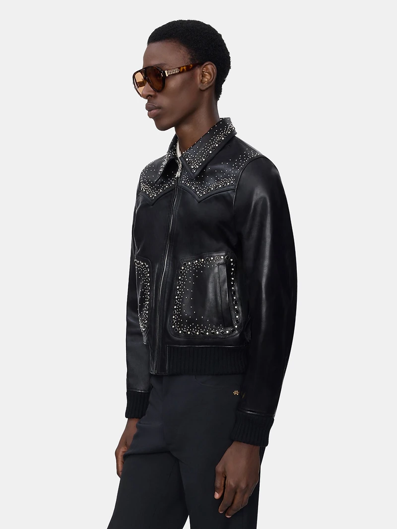 CRYSTAL LEATHER WESTERN JACKET - BLACK