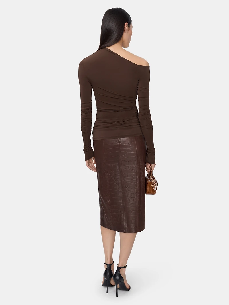 WOMEN - WOMEN'S CROC EMBOSSED MIDI SKIRT BROWN