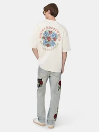 FLORAL SEQUIN REPAIRED SLIM JEAN - ANTIQUE INDIGO