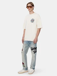 FLORAL SEQUIN REPAIRED SLIM JEAN - ANTIQUE INDIGO