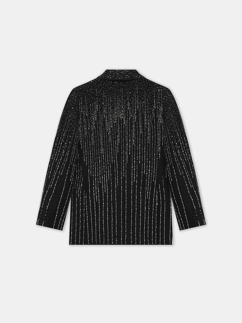 CRYSTAL STRIPE DOUBLE-BREASTED BLAZER - Black
