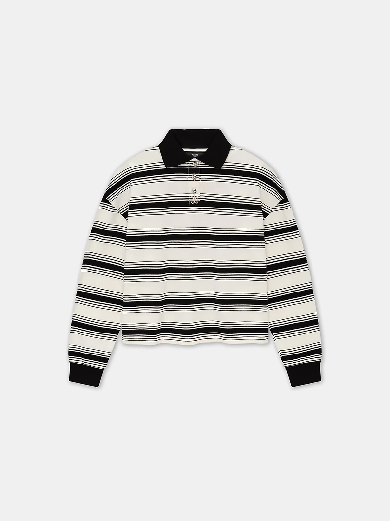 WOMEN - WOMEN'S MA STRIPE OVERSIZED POLO Ivory Black