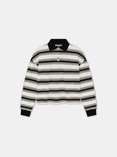 WOMEN - WOMEN'S MA STRIPE OVERSIZED POLO Ivory Black