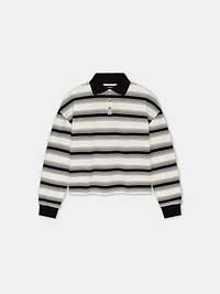 WOMEN - WOMEN'S MA STRIPE OVERSIZED POLO Ivory Black