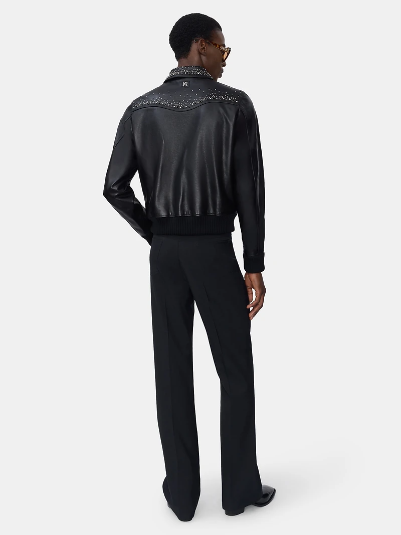 CRYSTAL LEATHER WESTERN JACKET - BLACK