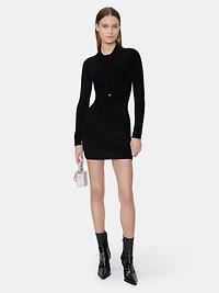WOMEN - WOMEN'S VELVET LONG SLEEVE BUTTON DOWN DRESS BLACK