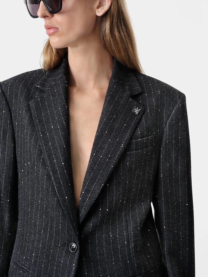 WOMEN - WOMEN'S SEQUIN PINSTRIPE BLAZER Dark Grey