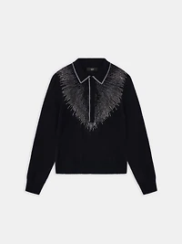 CRYSTAL LONG SLEEVE POLO - BLACK