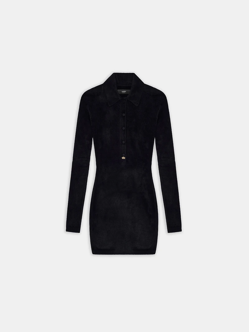 WOMEN - WOMEN'S VELVET LONG SLEEVE BUTTON DOWN DRESS BLACK