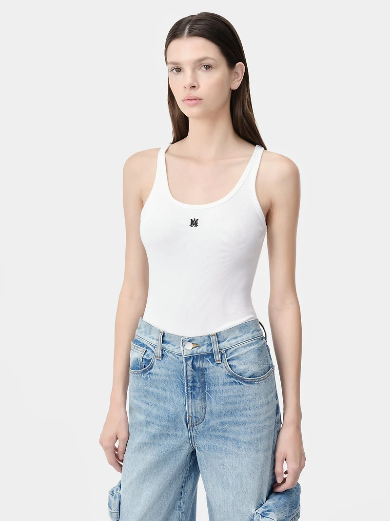 WOMEN - WOMEN'S MA EMBROIDERED RIBBED TANK White