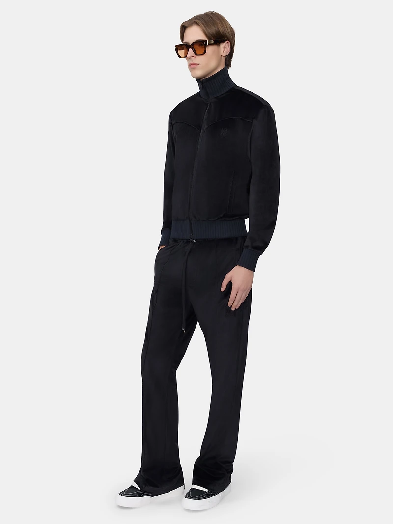 VELVET FLARE TRACK PANT - BLACK