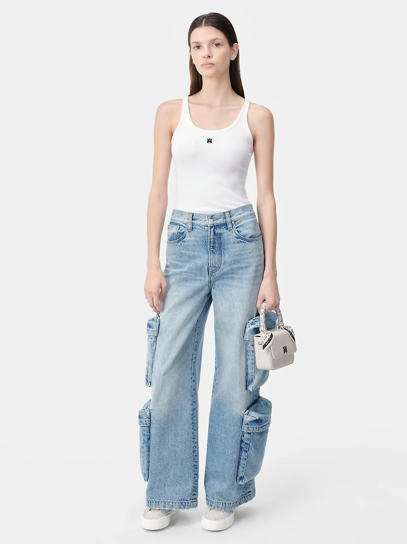 WOMEN - WOMEN'S MA EMBROIDERED RIBBED TANK White