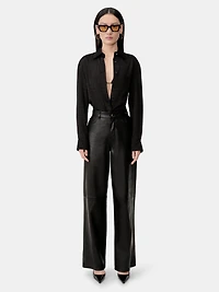 WOMEN - WOMEN'S LEATHER STRAIGHT PANT Black