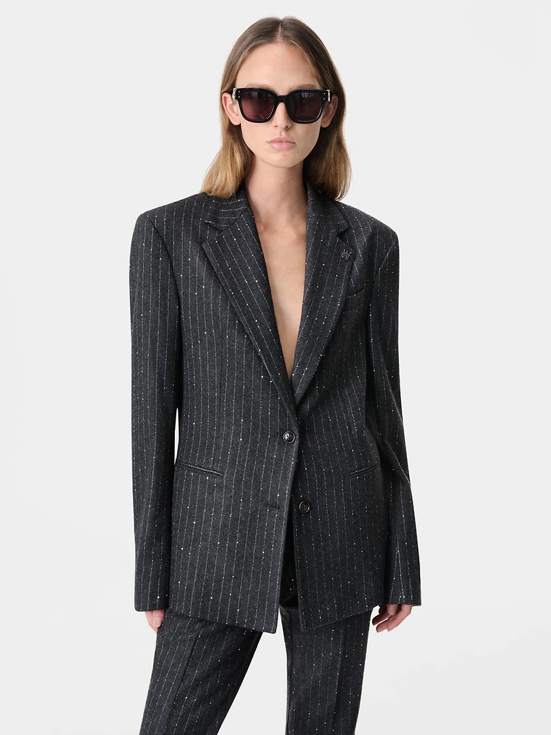 WOMEN - WOMEN'S SEQUIN PINSTRIPE BLAZER Dark Grey