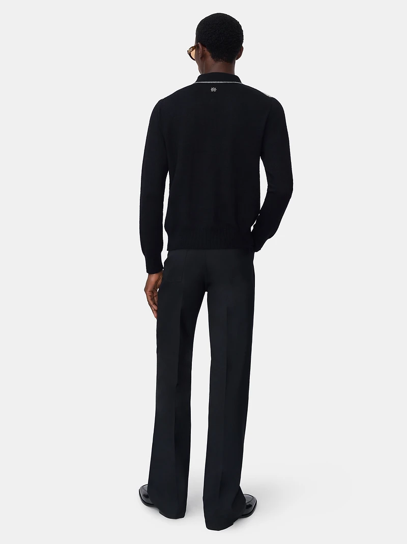 CRYSTAL LONG SLEEVE POLO - BLACK