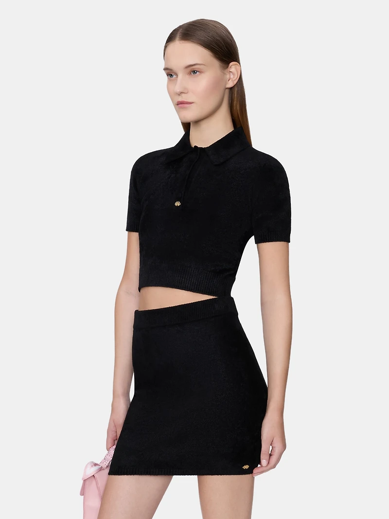 WOMEN - WOMEN'S VELVET POLO BLACK