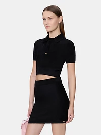 WOMEN - WOMEN'S VELVET POLO BLACK