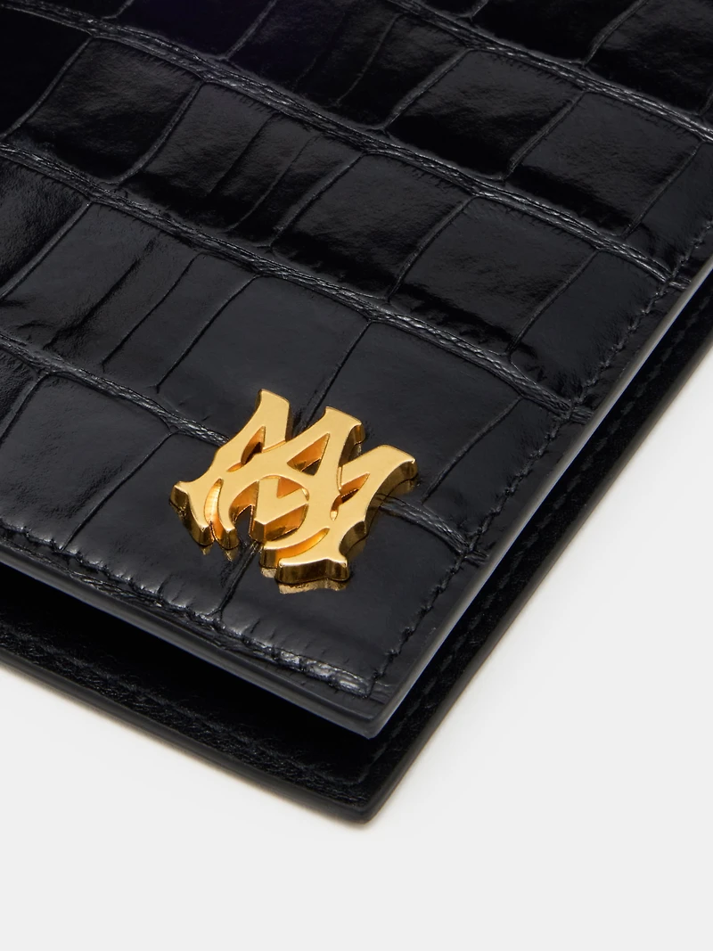 CROC EMBOSSED PASSPORT HOLDER - BLACK