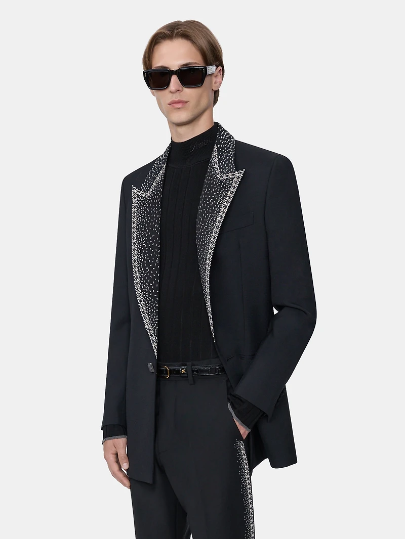 EMBELLISHED LAPEL SINGLE-BREASTED BLAZER - BLACK