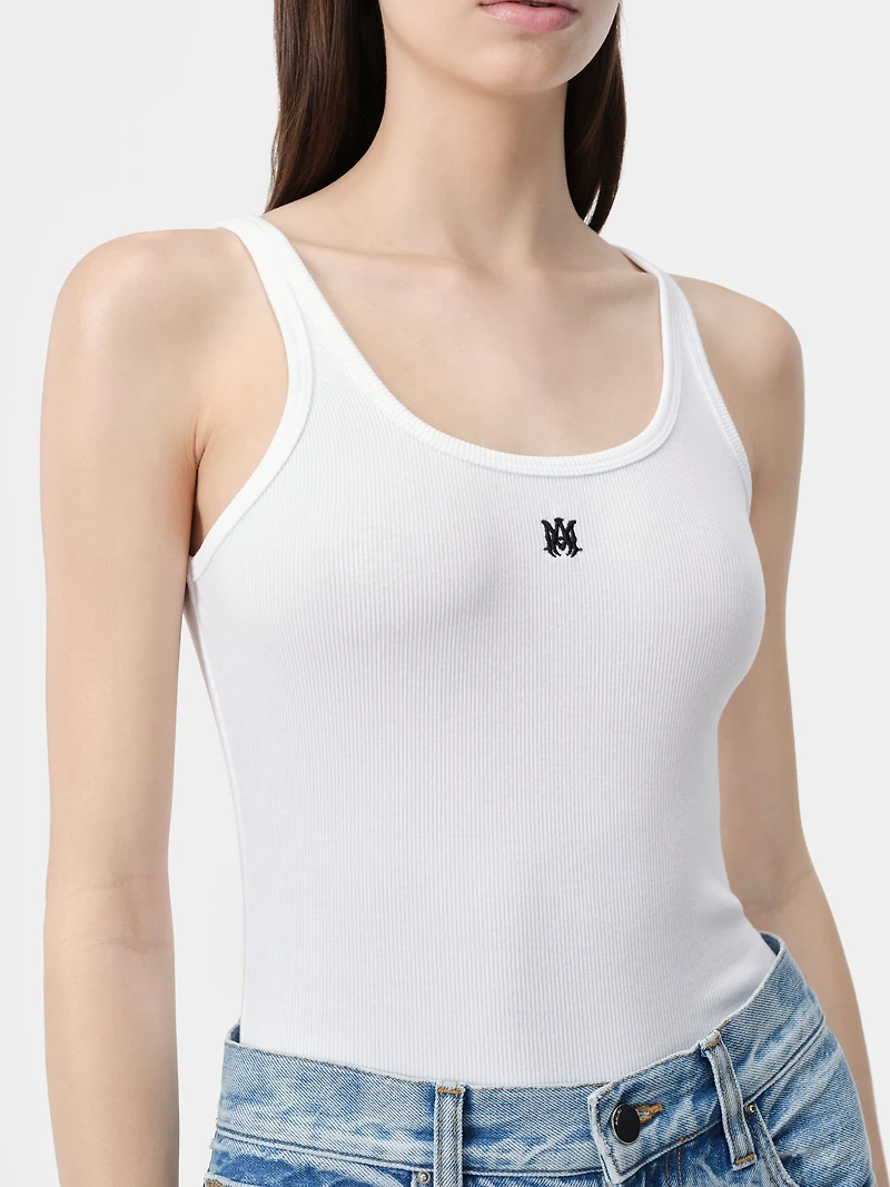 WOMEN - WOMEN'S MA EMBROIDERED RIBBED TANK White