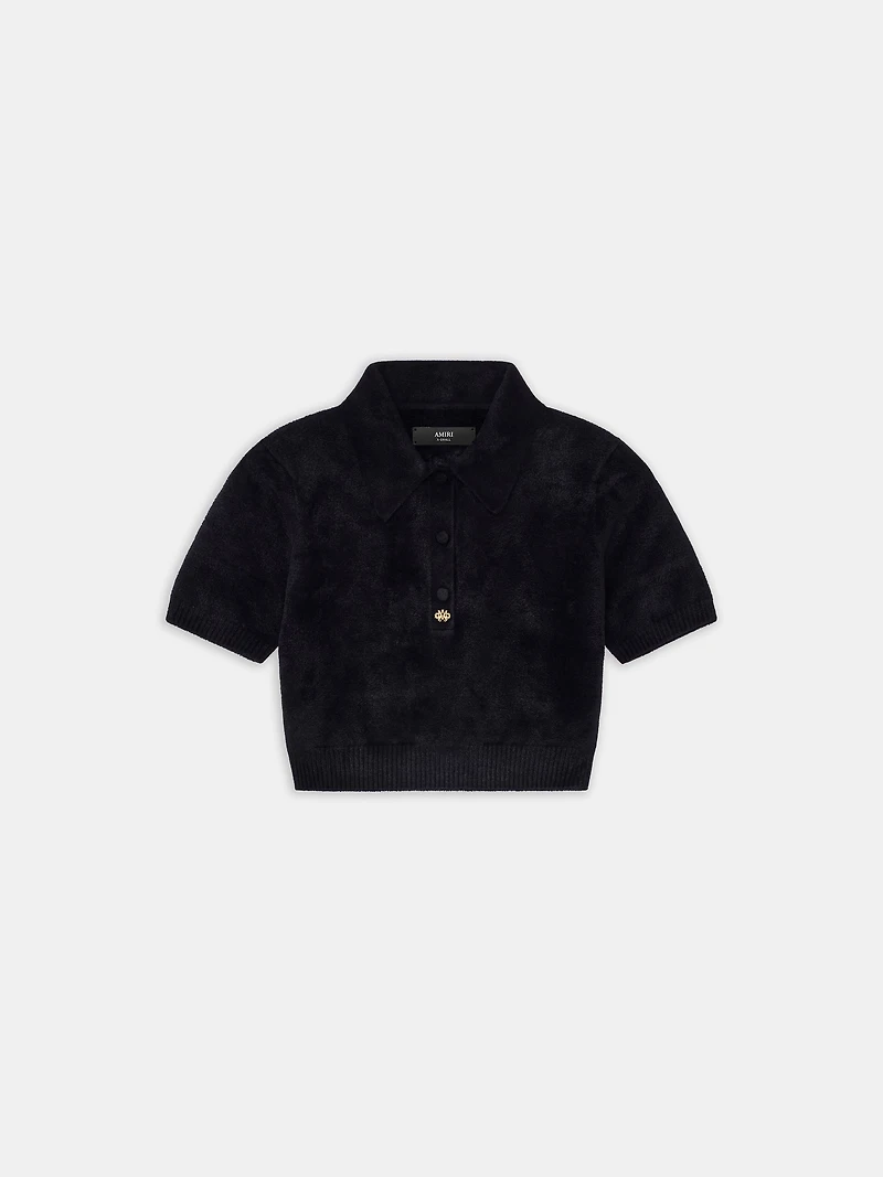 WOMEN - WOMEN'S VELVET POLO BLACK