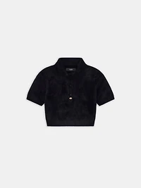 WOMEN - WOMEN'S VELVET POLO BLACK