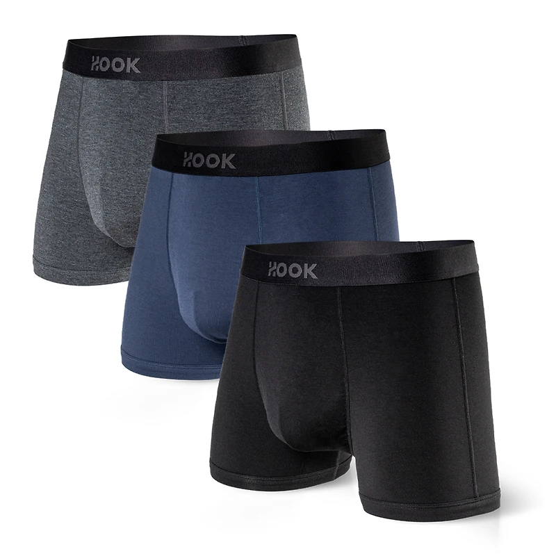 3 Boxers courts Max Premium – 3,5 po : Noir, bleu marin, charcoal