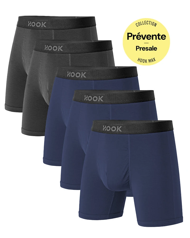 Pack#15 : 5 boxers Max 3X Bleu Nautique et 2X Gris Ardoise