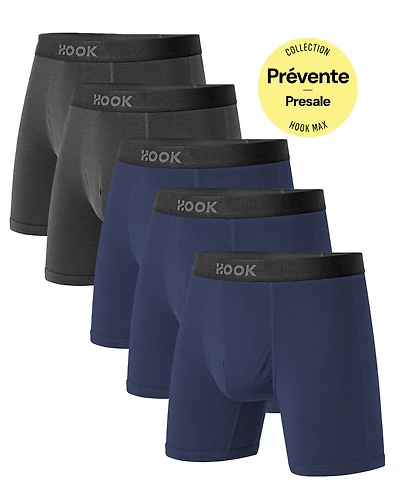 Pack#15 : 5 boxers Max 3X Bleu Nautique et 2X Gris Ardoise