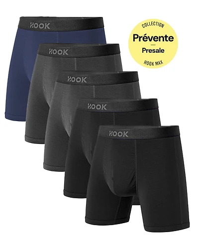 Pack#13 : 5 boxers Max 1X Bleu Nautique, 2X Gris Ardoise et Noir Carbone